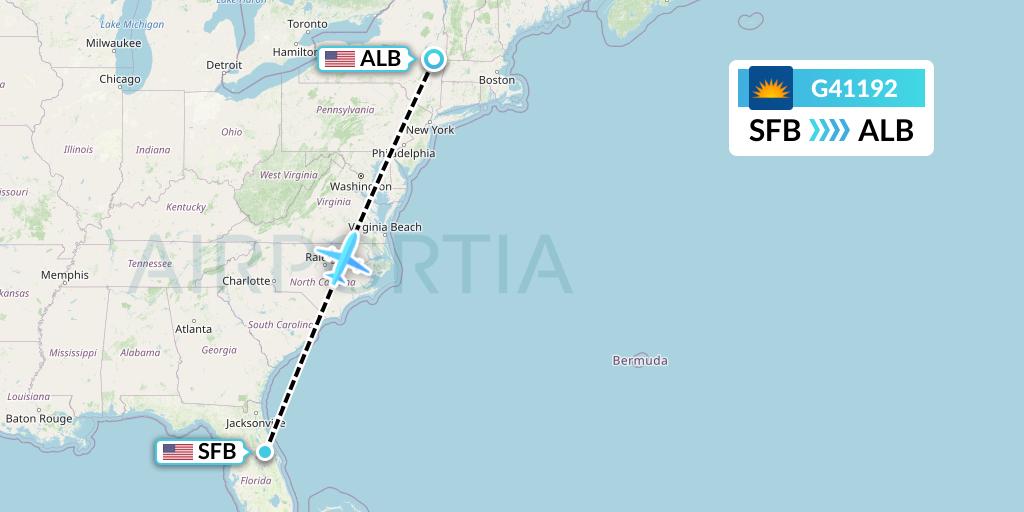 G41192 Allegiant Air Flight Map: Orlando to Albany