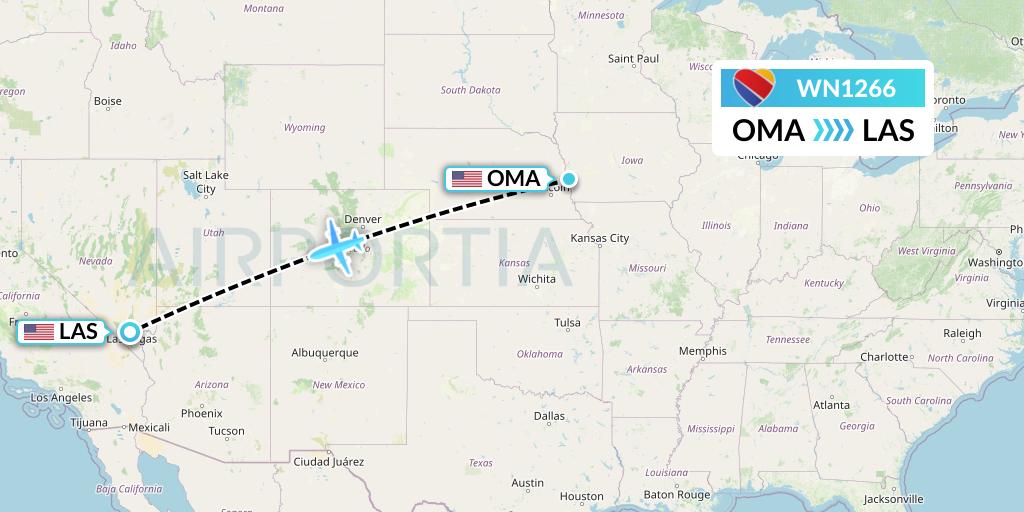 WN1266 Southwest Airlines Flight Map: Omaha to Las Vegas
