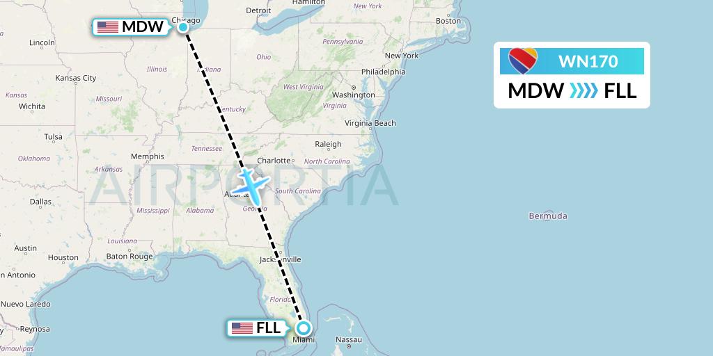 WN170 Southwest Airlines Flight Map: Chicago to Fort Lauderdale
