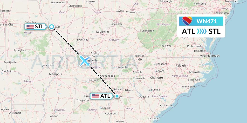 WN471 Southwest Airlines Flight Map: Atlanta to St. Louis