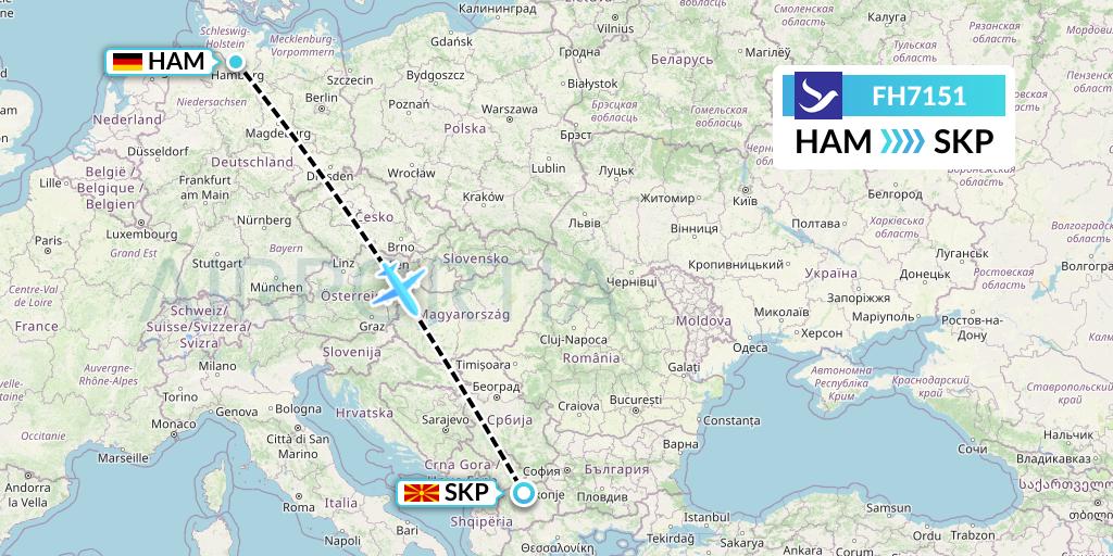 FH7151 Freebird Airlines Flight Map: Hamburg to Skopje