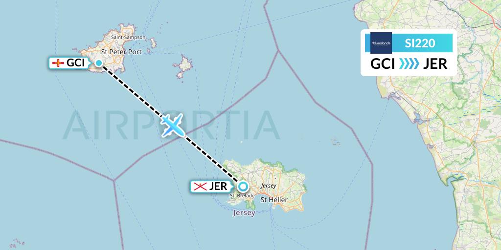 SI220 Blue Islands Flight Map: Guernsey to Jersey