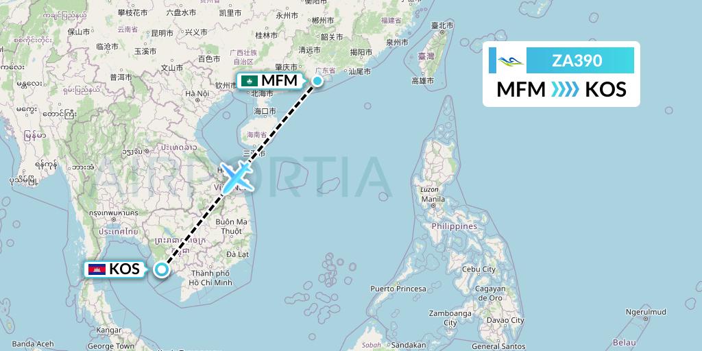 ZA390 Sky Angkor Airlines Flight Map: Macau to Sihanoukville