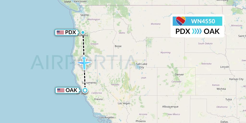 WN4550 Southwest Airlines Flight Map: Portland to Oakland