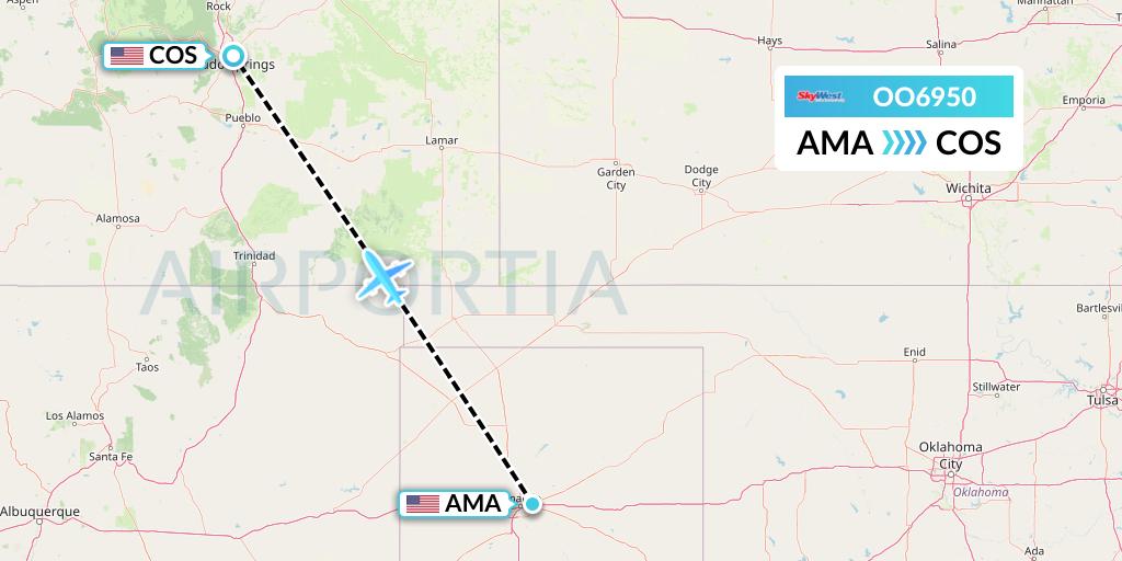 OO6950 SkyWest Airlines Flight Map: Amarillo to Colorado Springs
