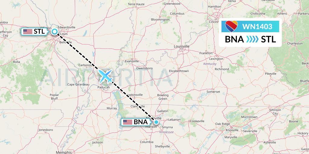 WN1403 Southwest Airlines Flight Map: Nashville to St. Louis