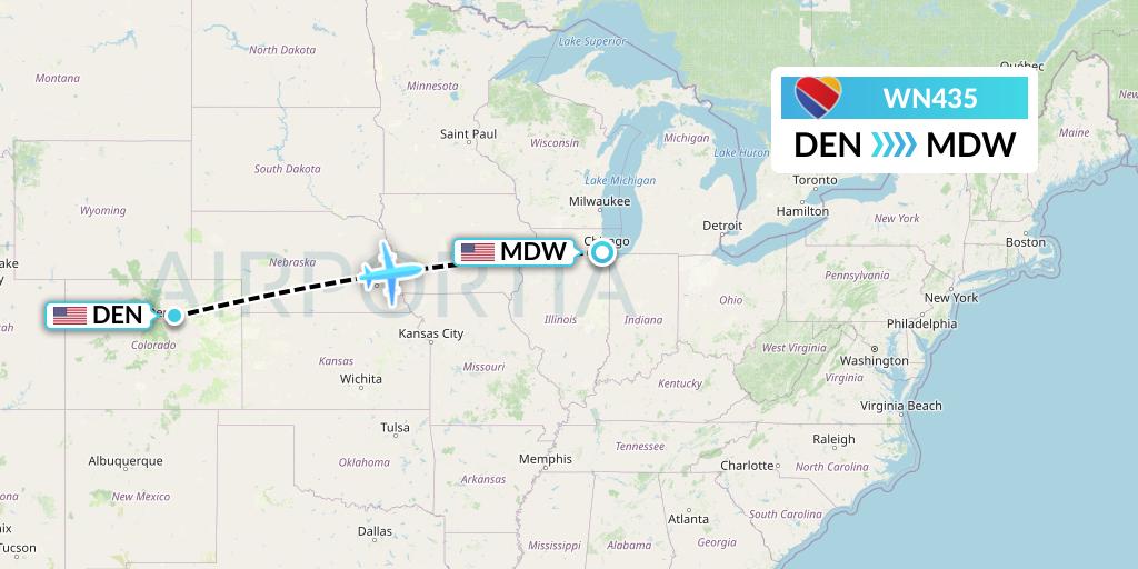 WN435 Southwest Airlines Flight Map: Denver to Chicago