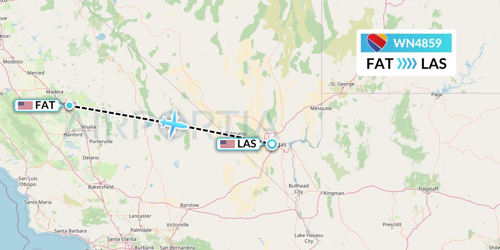 WN4859 Southwest Airlines Flight Map: Fresno to Las Vegas