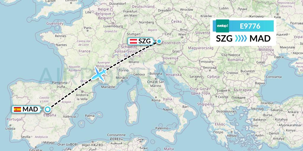 E9776 Evelop Airlines Flight Map: Salzburg to Madrid