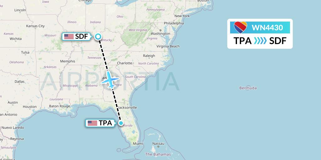 WN4430 Southwest Airlines Flight Map: Tampa to Louisville