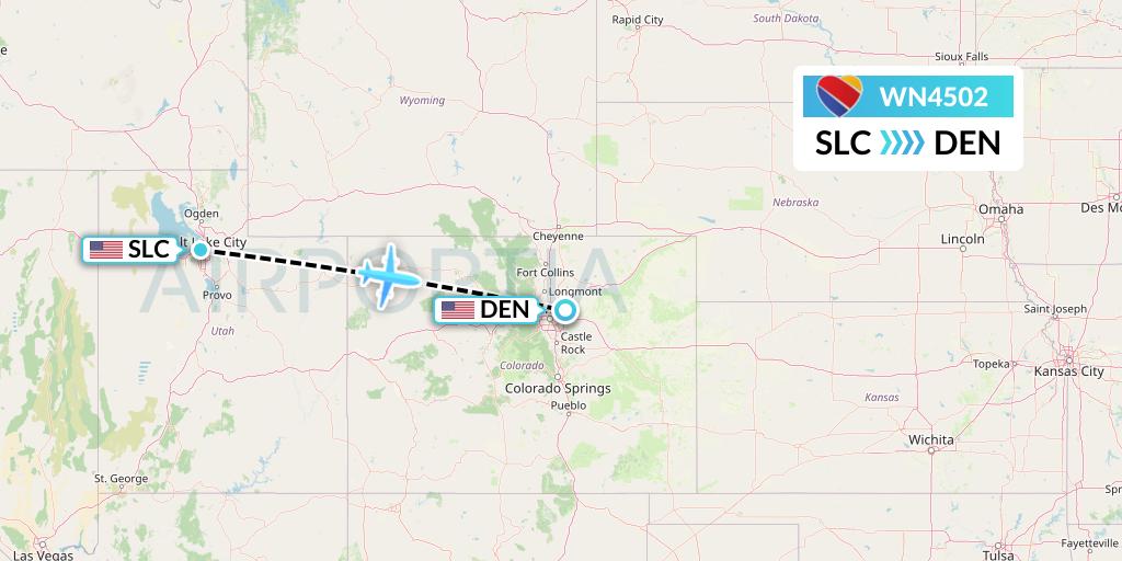 WN4502 Southwest Airlines Flight Map: Salt Lake City to Denver