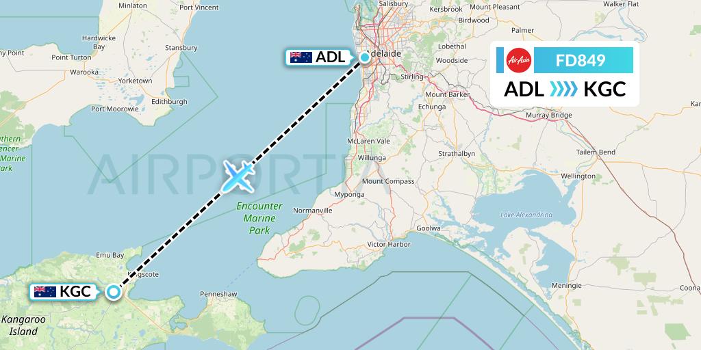 FD849 Thai AirAsia Flight Map: Adelaide to Kingscote