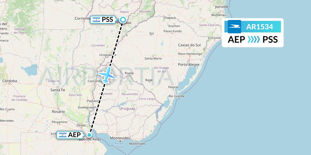 AR1534 Aerolineas Argentinas Flight Map: Buenos Aires to Posadas
