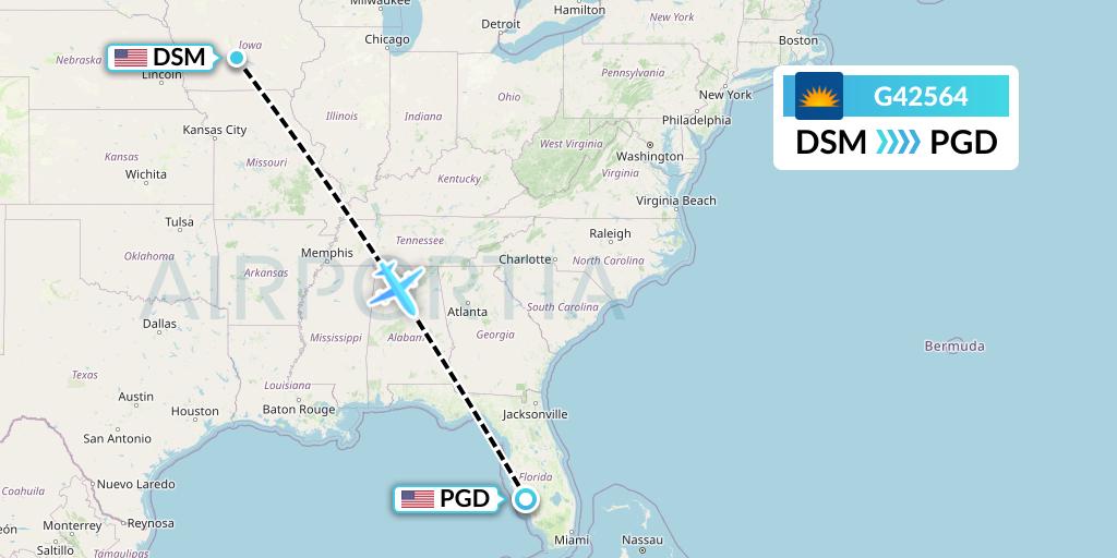 G42564 Allegiant Air Flight Map: Des Moines to Punta Gorda