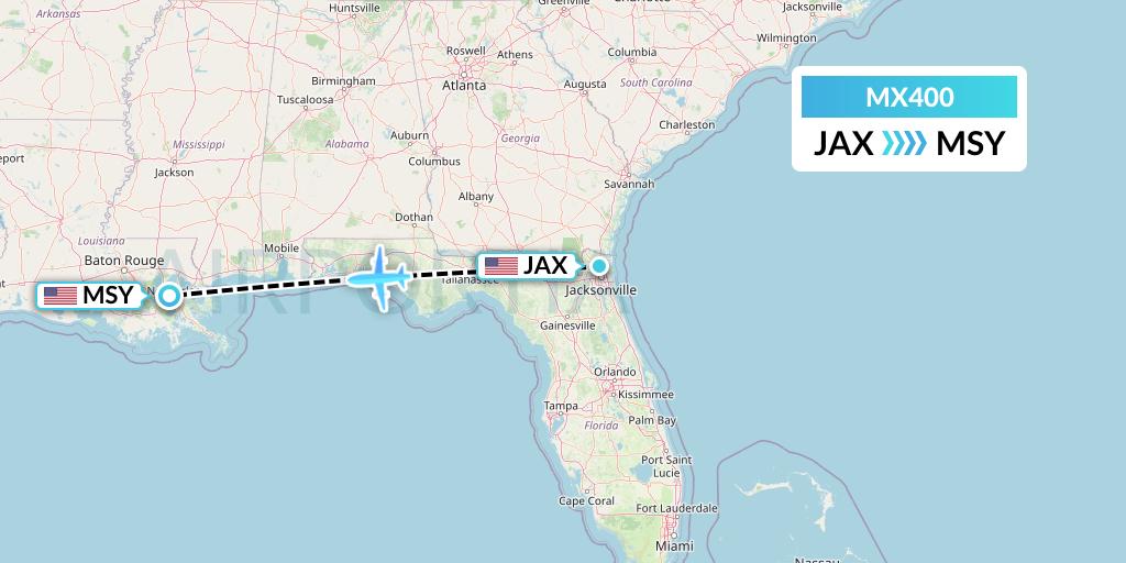 MX400 Breeze Airways Flight Map: Jacksonville to New Orleans