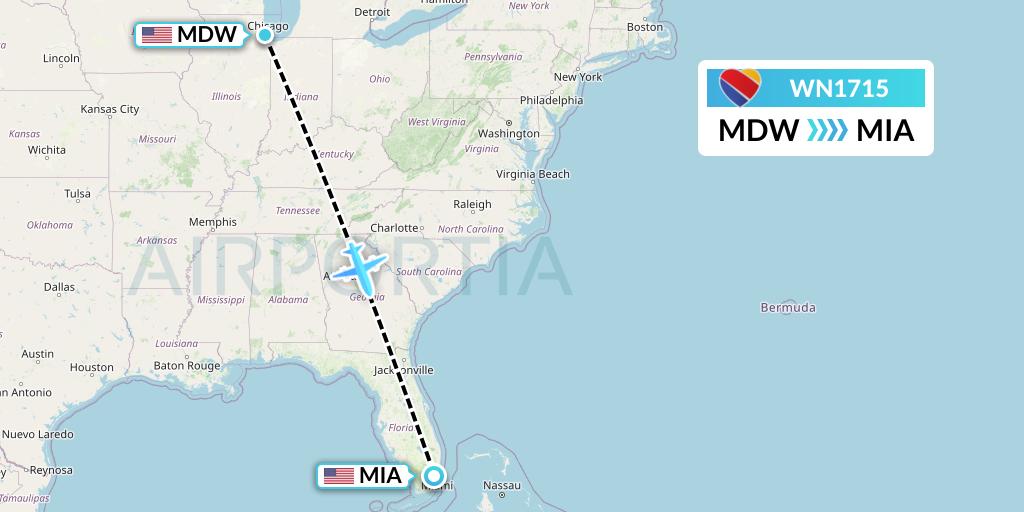 WN1715 Southwest Airlines Flight Map: Chicago to Miami
