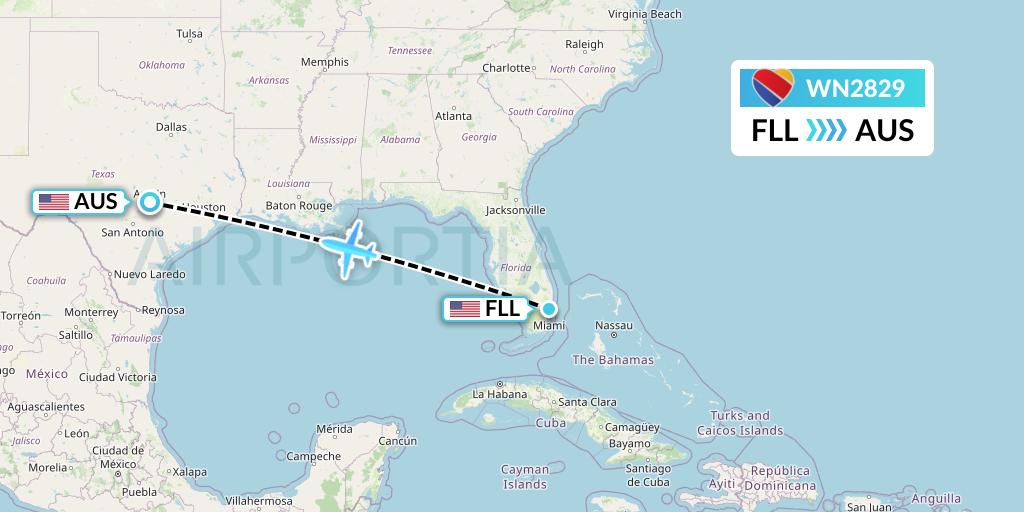 WN2829 Southwest Airlines Flight Map: Fort Lauderdale to Austin