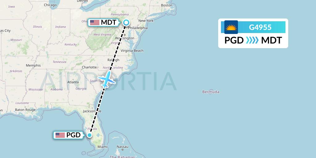 G4955 Allegiant Air Flight Map: Punta Gorda to Harrisburg