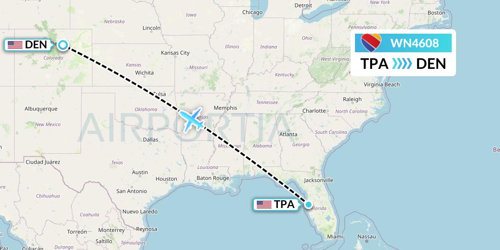 WN4608 Southwest Airlines Flight Map: Tampa to Denver