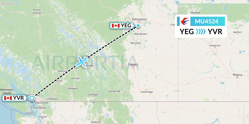 MU4524 China Eastern Airlines Flight Map: Edmonton to Vancouver