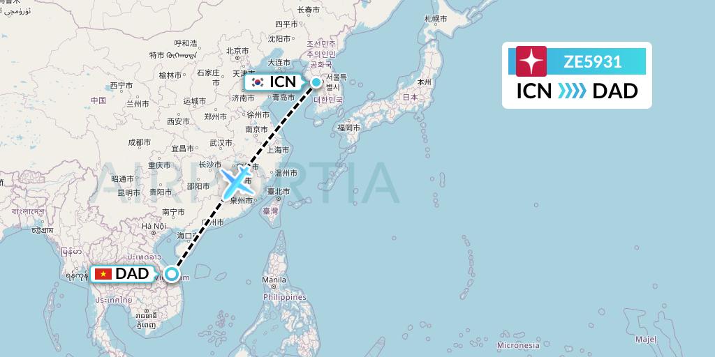 ZE5931 Eastar Jet Flight Map: Seoul to Da Nang