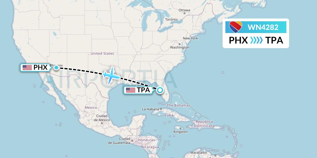 WN4282 Southwest Airlines Flight Map: Phoenix to Tampa