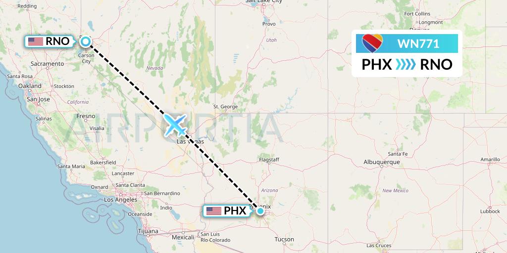 WN771 Southwest Airlines Flight Map: Phoenix to Reno
