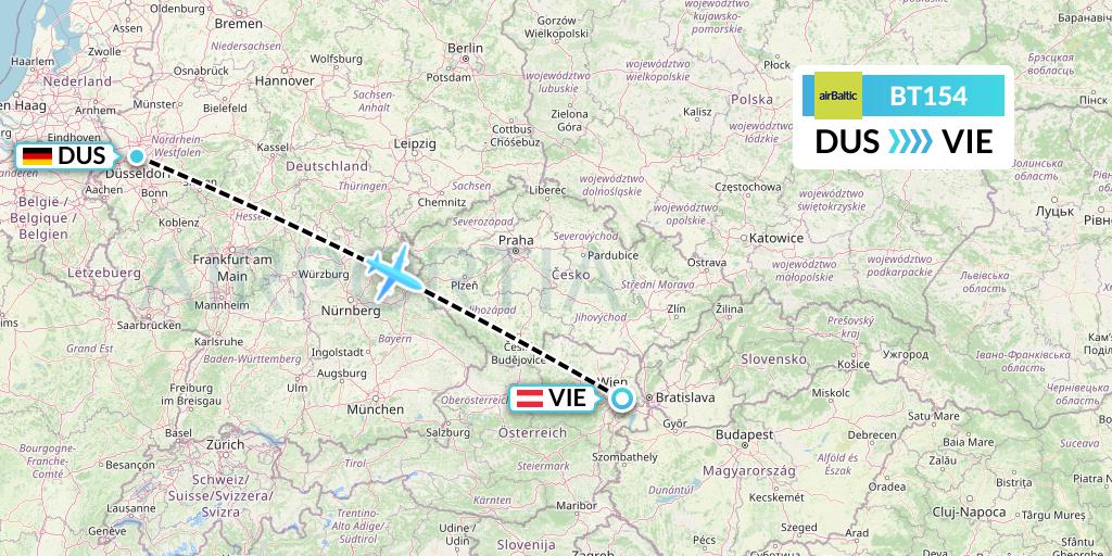 BT154 Air Baltic Flight Map: Dusseldorf to Vienna