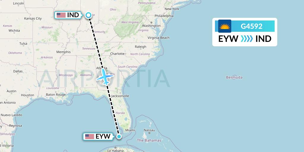 G4592 Allegiant Air Flight Map: Key West to Indianapolis