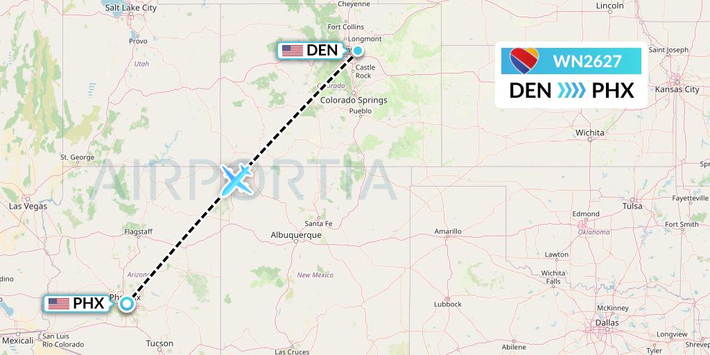 WN2627 Southwest Airlines Flight Map: Denver to Phoenix
