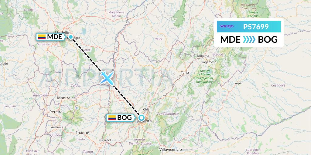 P57699 Copa Airlines Colombia Flight Map: Medellin to Bogota