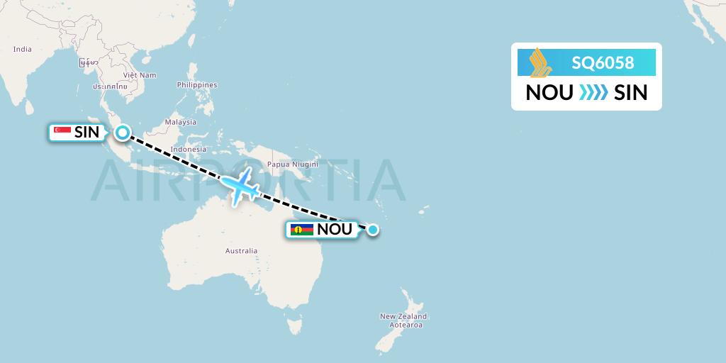 SQ6058 Singapore Airlines Flight Map: Noumea to Singapore