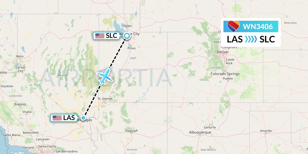 WN3406 Southwest Airlines Flight Map: Las Vegas to Salt Lake City