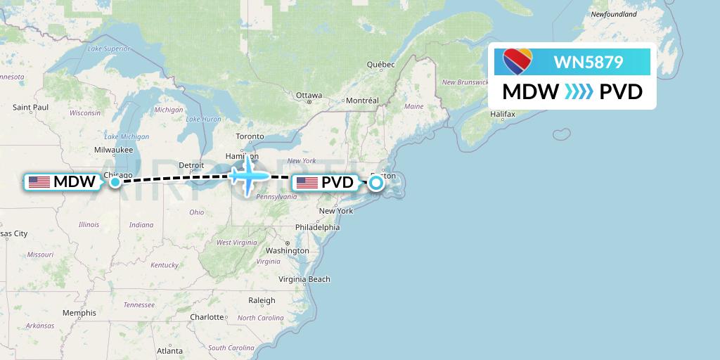 WN5879 Southwest Airlines Flight Map: Chicago to Providence