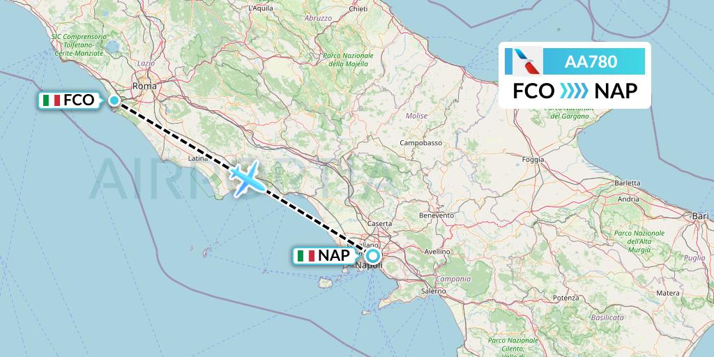 AA780 American Airlines Flight Map: Rome to Naples