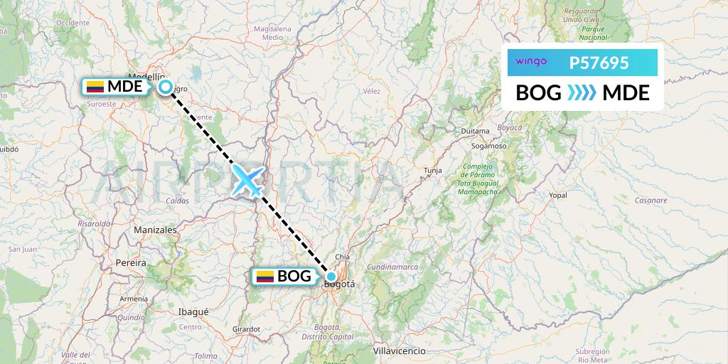 P57695 Copa Airlines Colombia Flight Map: Bogota to Medellin