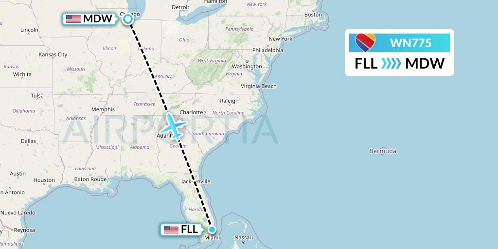 WN775 Southwest Airlines Flight Map: Fort Lauderdale to Chicago