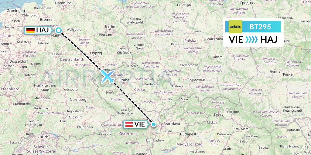 BT295 Air Baltic Flight Map: Vienna to Hannover