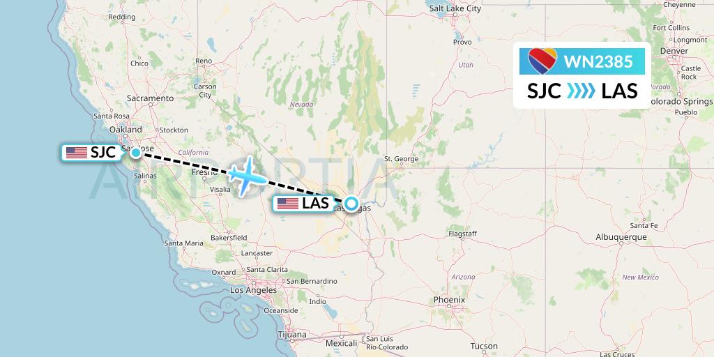 WN2385 Southwest Airlines Flight Map: San Jose to Las Vegas