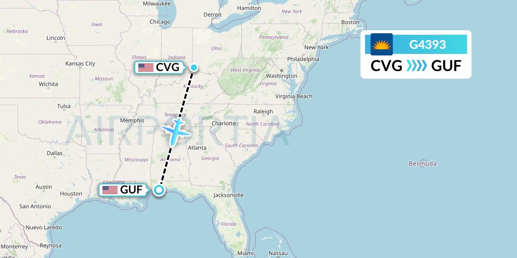 G4393 Allegiant Air Flight Map: Cincinnati to Gulf Shores