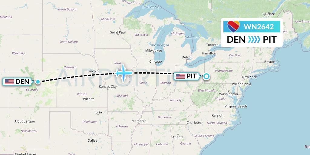 WN2642 Southwest Airlines Flight Map: Denver to Pittsburgh