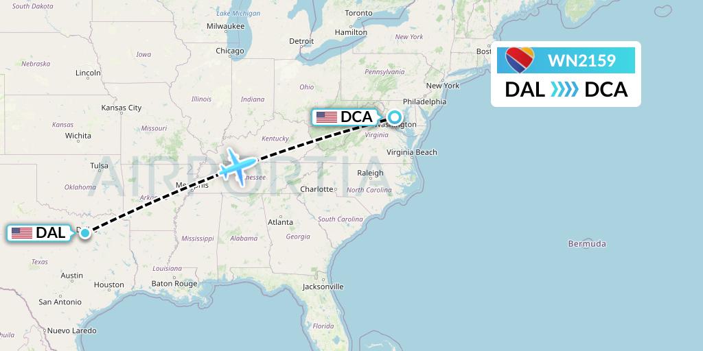 WN2159 Southwest Airlines Flight Map: Dallas to Washington