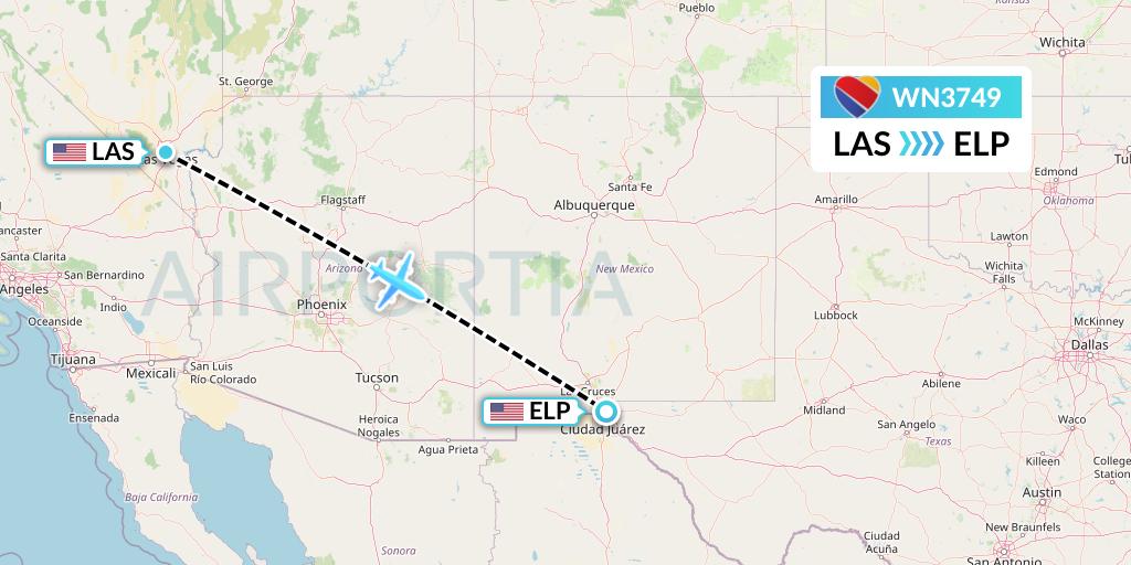 WN3749 Southwest Airlines Flight Map: Las Vegas to El Paso