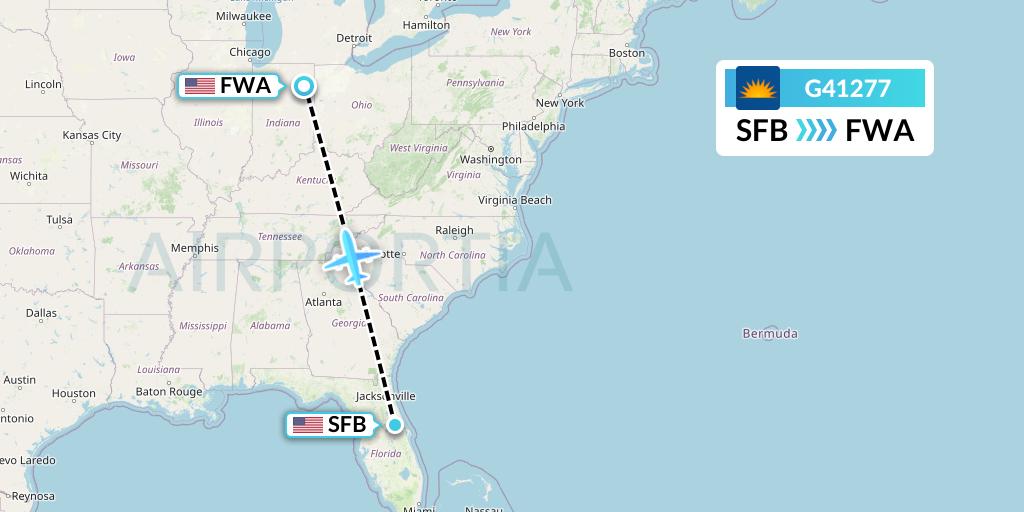 G41277 Allegiant Air Flight Map: Orlando to Fort Wayne