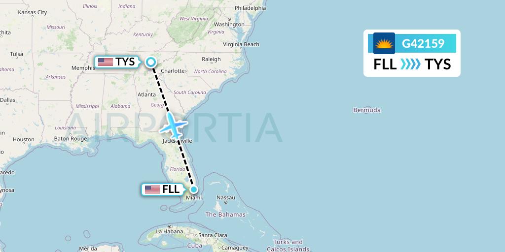 G42159 Allegiant Air Flight Map: Fort Lauderdale to Knoxville