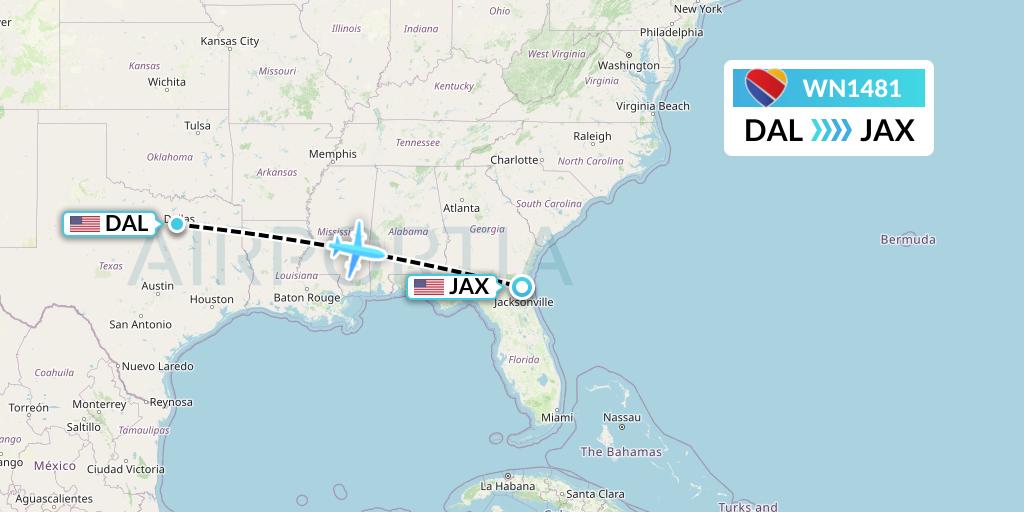 WN1481 Southwest Airlines Flight Map: Dallas to Jacksonville