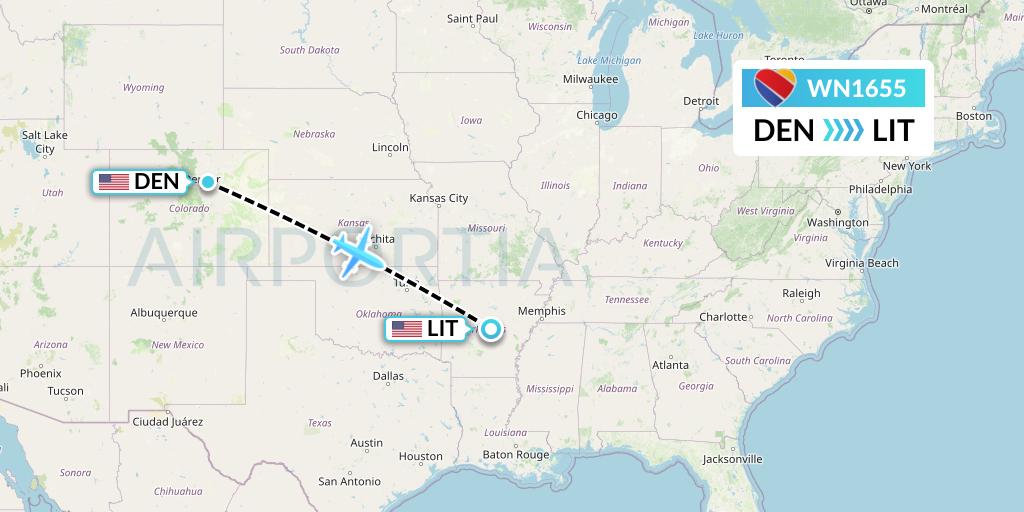 WN1655 Southwest Airlines Flight Map: Denver to Little Rock