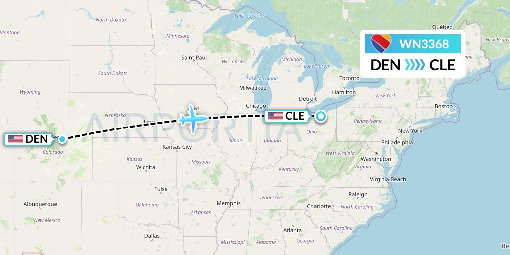 WN3368 Southwest Airlines Flight Map: Denver to Cleveland
