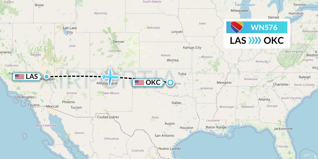 WN576 Southwest Airlines Flight Map: Las Vegas to Oklahoma City