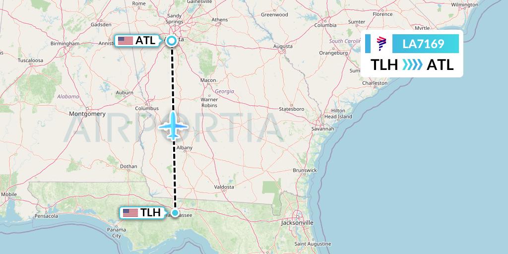 LA7169 LAN Airlines Flight Map: Tallahassee to Atlanta